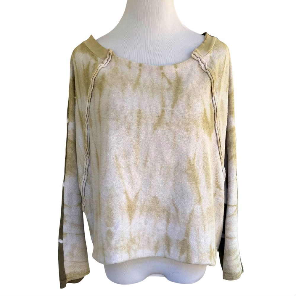 Free People Drab Green Tie Dye Oversized Boxy Knit Top M
